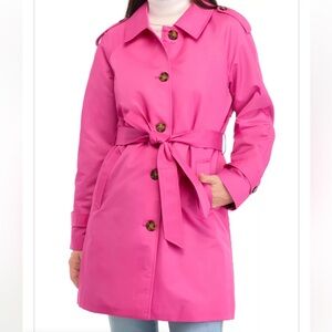 NWT Ellen Tracy Coated Gabardine Belted Single Breasted Trench Coat. Size Large